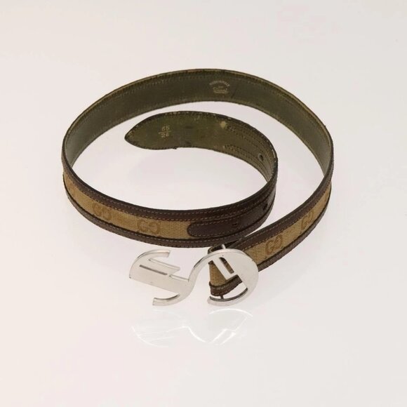 GUCCI GG Canvas Web Sherry Line Belt Canvas 3Set White Beige Auth ti3375